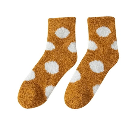 Prolriy Fuzzy Socks for Women Fuzzy Socks Winter Coral Fleece Socks Polka Dot Cute Home Stocking Womens Socks Yellow