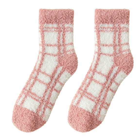 Prolriy Fuzzy Socks for Women, Women Plaid Plush Winter Sleeping Socks House Socks Bed Socks Hut Socks Womens Socks B