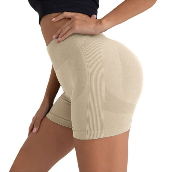 Prolriy Gym Shorts Women, Legging Shorts for Women High Waisted Biker Shorts Compression Scrunch Butt Lifting Short Women's Shorts Beige L