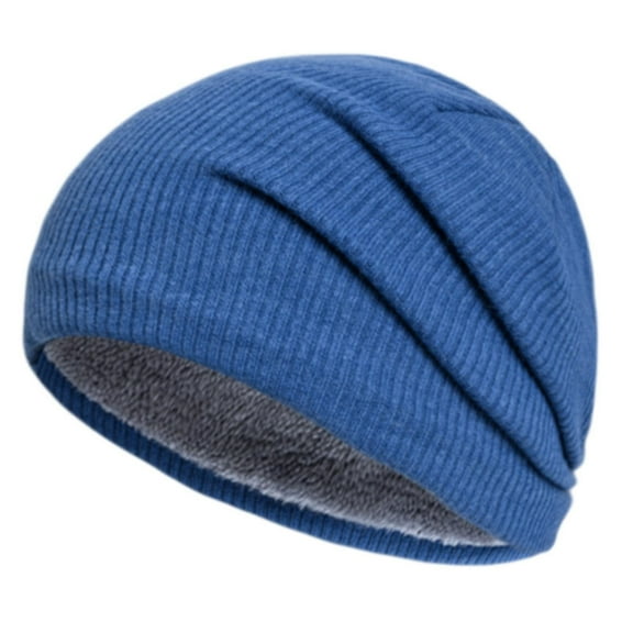 Prolriy Hat and Scarf Set for Women, Men's and Women's Fleece Knitted Knitted Hat Autumn and Winter Solid Striped Stretch Cold Hat Thermal Pullover Hat Hats for Men Blue