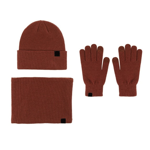 Prolriy Hat and Scarf Set for Women Women&Men Autumn Winter Warm Cute Wool Hat Scarf Gloves Slouchy Three Winter Snow Knit Cap Screen Mittens Scarves Sets Hats for Men Coffee