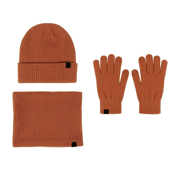 Prolriy Hat and Scarf Set for Women Women&Men Autumn Winter Warm Cute Wool Hat Scarf Gloves Slouchy Three Winter Snow Knit Cap Screen Mittens Scarves Sets Hats for Men Orange