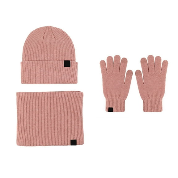 Prolriy Hat and Scarf Set for Women Women&Men Autumn Winter Warm Cute Wool Hat Scarf Gloves Slouchy Three Winter Snow Knit Cap Screen Mittens Scarves Sets Hats for Men Pink