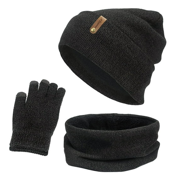 Prolriy Set Beanies Hats Men, Women&Men Autumn Winter Warm Wool Hat Scarf Gloves Slouchy Three Pieces Winter Snow Knit Cap Screen Mittens Scarves Sets Scarf for Women Bronze