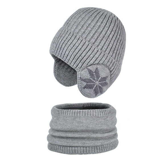 Prolriy Hat and Scarf Set for Women 1Pc Kids Winter Knitted Hats+Scarf Set Warm Fleece Cap for 5 14 Year Old Boys Girls Hats for Men Grey