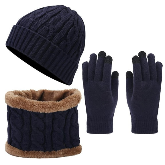 Prolriy Hat and Scarf Set for Women Scarf Gloves Hat Set for Teen Girls Women&Men Autumn Winter Warm Wool Hat Scarf Gloves Three Hats for Men Navy