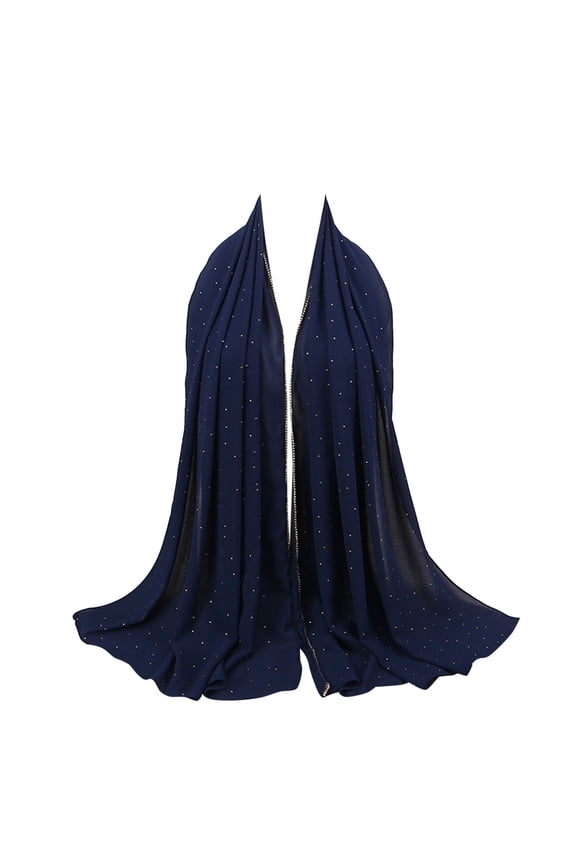 Head Scarf Women's Soft Chiffon Diamond Headscarf Spring Summer Long Shawl Muslim Hijab Scarf for Women Navy