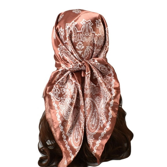 Prolriy Head Scarf for Women's Hair Women Casual Scarf Silk Flower Printed Silk Scarf Printing Square Scarf Turban Bandanas for Women Brown