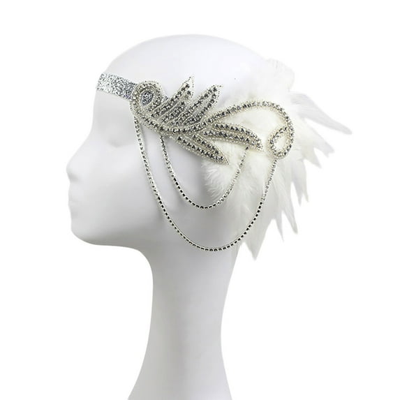 Prolriy Headbands for Women Flapper Feather Headband 1920S Accessories Crystal Beaded Wedding Headpiece Hair Accessories for Women One Size