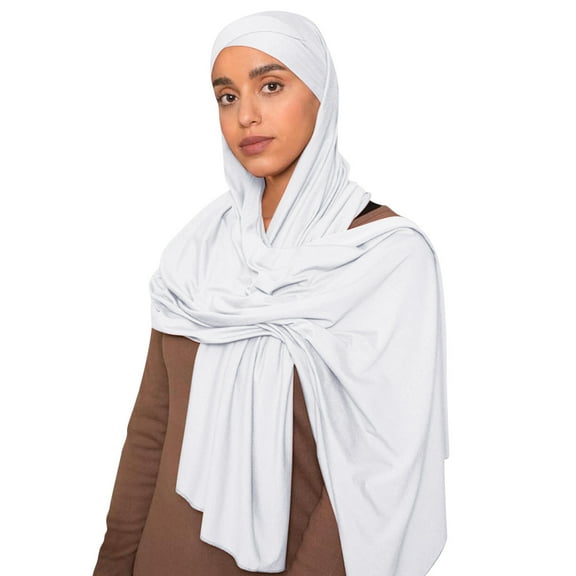 Prolriy Hijab Scarf for Women Muslim Head Scarf Solid Color Long Scarf Wrap Scarves Cotton Scarf for Women Fashion Shawl Scarf Head Scarf White
