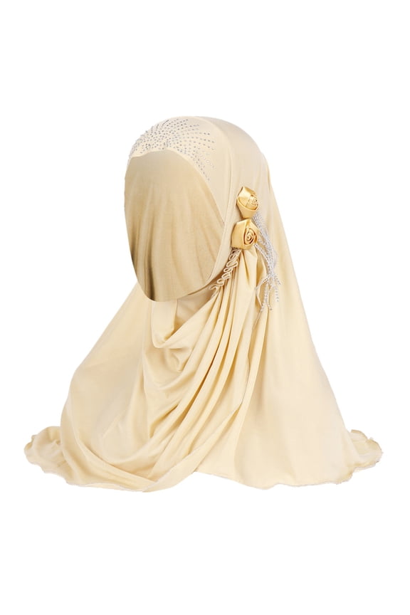 Hijab Scarf for Women Silk Fashion Breathable Headscarf Muslim Flower Hat Ice Turban Summer Tassel Accessory Shawl Scarf Head Scarf Beige