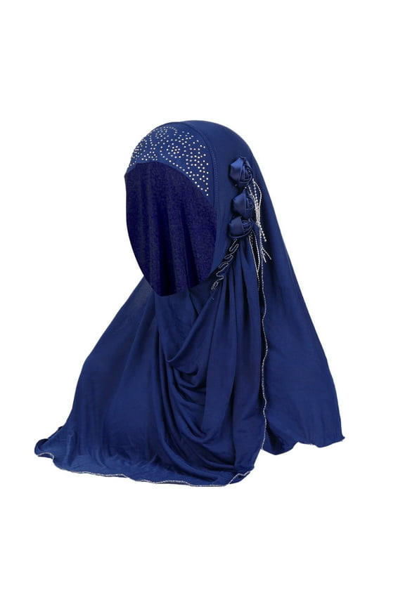 Hijab Scarf for Women Silk Fashion Breathable Headscarf Muslim Flower Hat Ice Turban Summer Tassel Accessory Shawl Scarf Head Scarf Dark Blue
