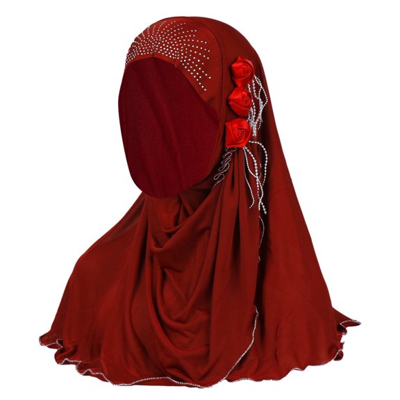 Prolriy Hijab Scarf for Women Silk Fashion Breathable Headscarf Muslim Flower Hat Ice Turban Summer Tassel Accessory Shawl Scarf Head Scarf Red