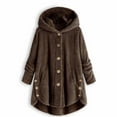 thumbnail image 1 of Prolriy House Coat Womens Coats Women Plus Size Button Plush Tops Hooded Loose Cardigan Wool Coat Winter Jacket Winter Coats for Women Coffee M, 1 of 3