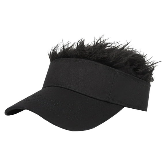 Prolriy Human Hair Wig Adjustable Visor with Wig Fashionable Men's and Women's Baseball Hat Hair Visor Wig Hats for Men Black