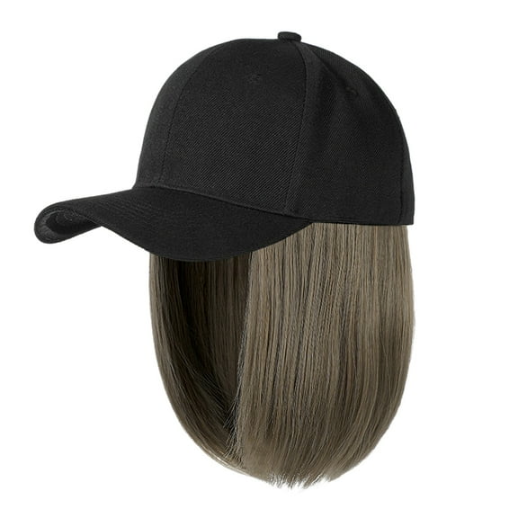 Prolriy Human Hair Wig Baseball Cap with Hair Extensions Straight Short Bob Hairstyle Removable Wig Hat for Woman Girl Ash Blonde Mix Bleach Blonde Wig Hats for Women One Size