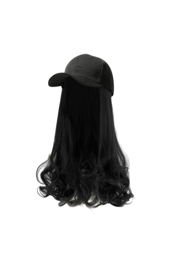 Human Hair Wig Baseball Cap with Hair Extensions Synthetic Hair Wig Baseball Hat with Hair Attached Long Pear Roll Curly Adjustable Curly Hairpiece with Baseball Hat Cap Wig Hats for Women A