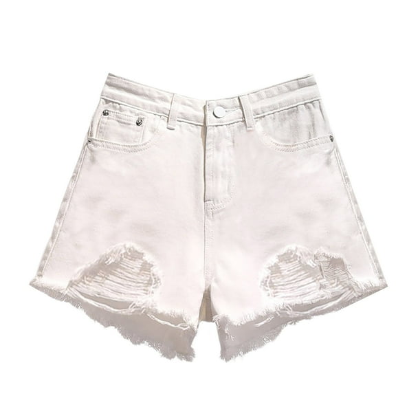 Prolriy Jean Shorts Womens, Thin High Waist Denim Shorts for Women Ripped Wide Leg Loose Large Size Edge Hot Pants Summer Shorts for Women White XXXXL