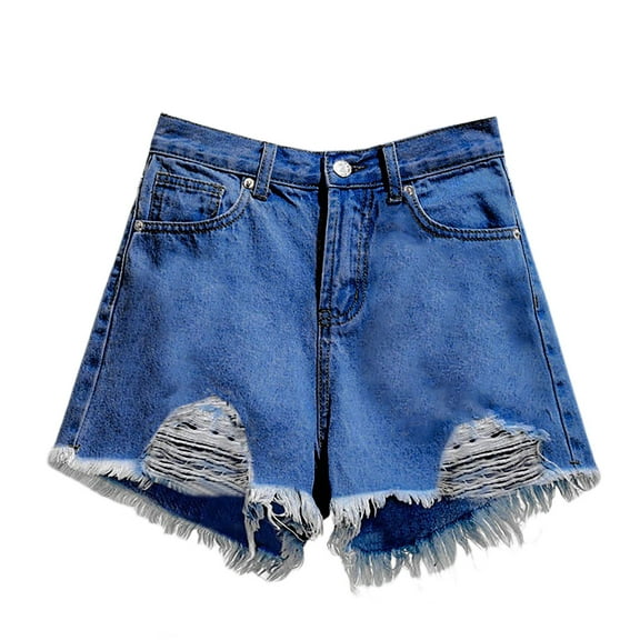 Prolriy Jean Shorts Womens, Thin High Waist Denim Shorts for Women Ripped Wide Leg Loose Large Size Edge Hot Pants Summer Shorts for Women Blue M