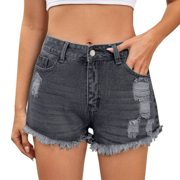 Prolriy Jean Shorts Womens, Women's Juniors Vintage Denim High Waisted Jeans Shorts Womens Shorts Dark Gray M