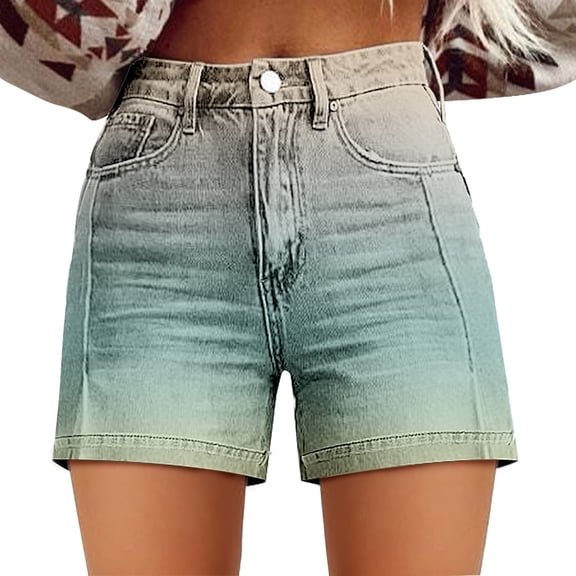 Prolriy Jean Shorts Womens, Womens Casual High Waist Denim Shorts Relaxed Fit Artretro Printed Floral Shorts with Pockets Women's Shorts Light Blue XXL