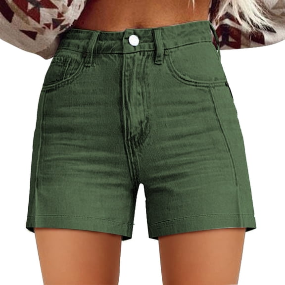 Prolriy Jean Shorts Womens, Womens Casual High Waist Denim Shorts Relaxed Fit Artretro Printed Floral Shorts with Pockets Women's Shorts Green XXL