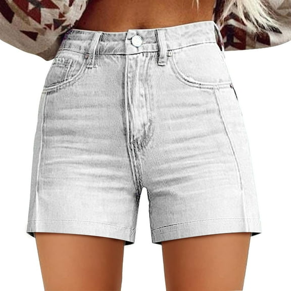 Prolriy Jean Shorts Womens, Womens Casual High Waist Denim Shorts Relaxed Fit Artretro Printed Floral Shorts with Pockets Women's Shorts White XXL