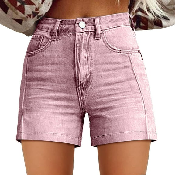 Prolriy Jean Shorts Womens, Womens Casual High Waist Denim Shorts Relaxed Fit Artretro Printed Floral Shorts with Pockets Womens Shorts Pink XXL