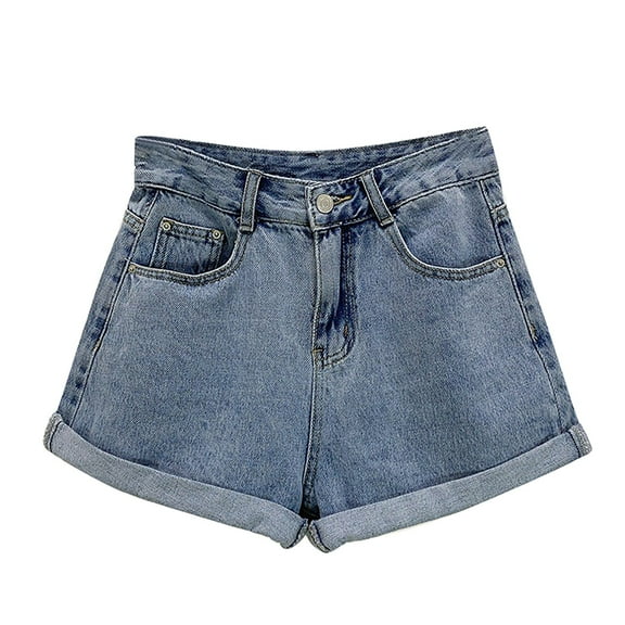 Prolriy Jean Shorts for Women, Women Denim Vintage Summer Basic Simple High Waist Shorts Womens Shorts Womens Jeans Blue L