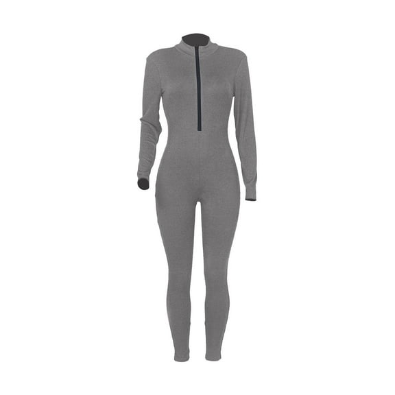 Prolriy Jumpsuit for Women, Women's Stripe Fabric Zipper Slim Long Casual Jumpsuit Rompers for Women Dark Gray XXL