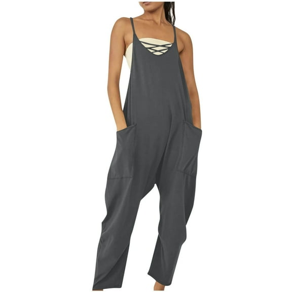 Prolriy Jumpsuits for Women, Casual Summer Jumpsuits Sleeveless Loose Spaghetti Strap Overalls Jumpers Womens Jumpsuit Grey S
