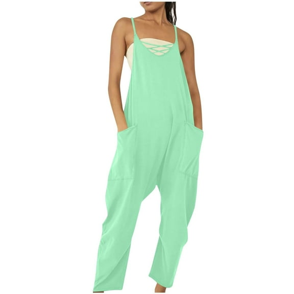 Prolriy Jumpsuits for Women, Casual Summer Jumpsuits Sleeveless Loose Spaghetti Strap Overalls Jumpers Womens Jumpsuit Mint Green L