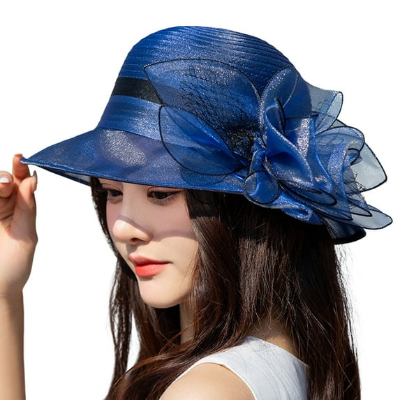 Prolriy Kenntucky Derby Hats for Women Fascinator Lady Cocktail Tea Party Church Wedding Bridal Flower Hat Sun Hats for Women Fascinators Hats for Women Blue