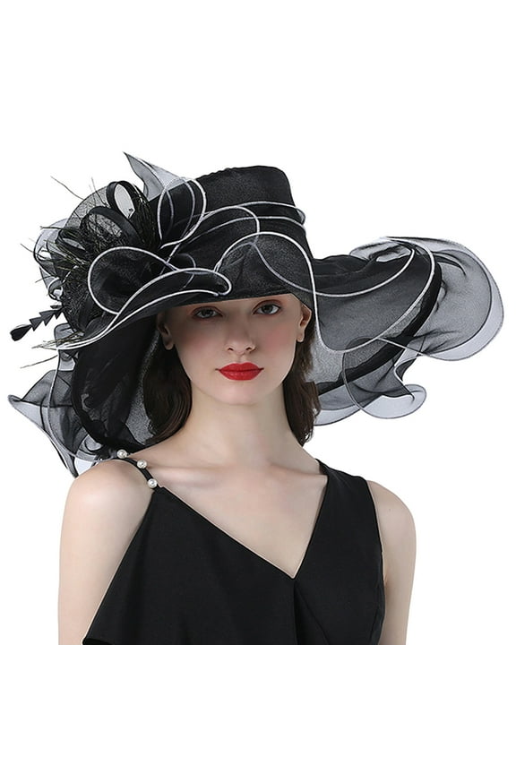 Kenntucky Derby Hats for Women Street Photography Flower Sun Visor Hat Fashion Personality Good Wear Big Brim Hat Travel Outing Curly Edge Fashion Hat Fascinators Hats for Women Black