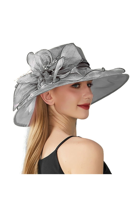 Kenntucky Derby Hats for Women, Women's Solid Color Big Flower Shade English Lady Elegant Temperament Sun Hat, Sun Hats for Women Fascinators Hats for Women Grey