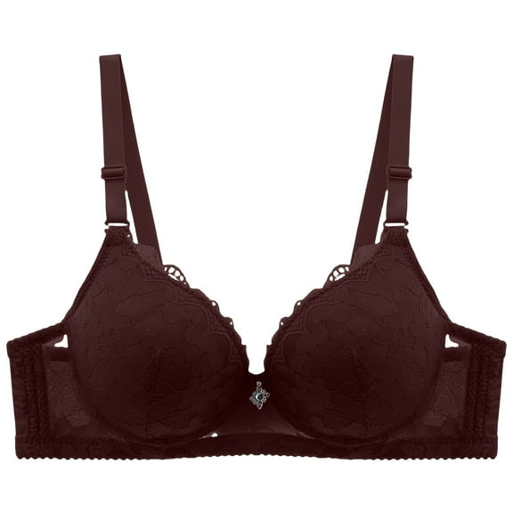 Prolriy Lace Bras for Women, Women's Casual Fashion Large Size Bra Thin Sponge Underwear Sexy Lace Bra Women's Bras Coffee 40