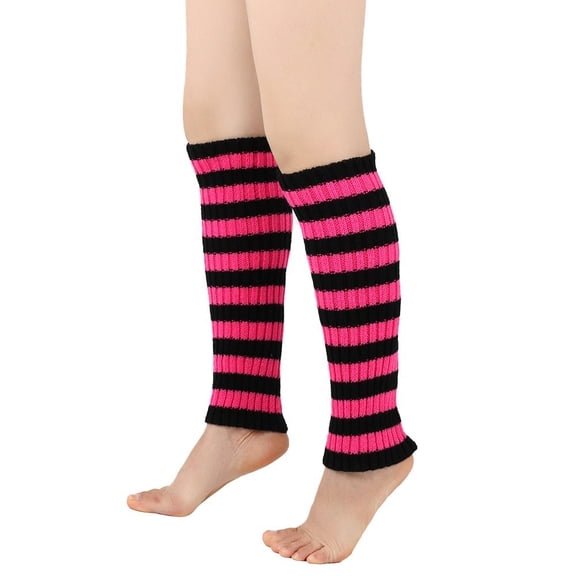 Prolriy Leg Warmers, Men's Women's Winter Striped Pattern Knitted Yarn Warm Boot Leg Guards Foot Pile Socks for Women Hot Pink