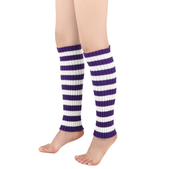 Prolriy Leg Warmers, Men's Women's Winter Striped Pattern Knitted Yarn Warm Boot Leg Guards Foot Pile Socks for Women Purple