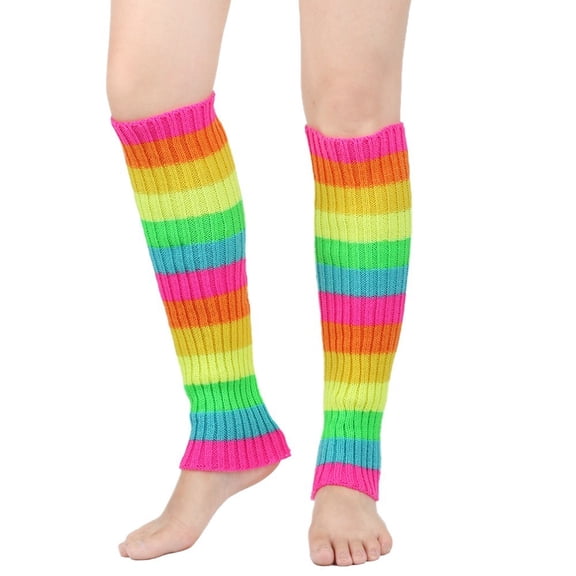 Prolriy Leg Warmers, Men's Women's Winter Striped Pattern Knitted Yarn Warm Boot Leg Guards Foot Pile Socks for Women Yellow