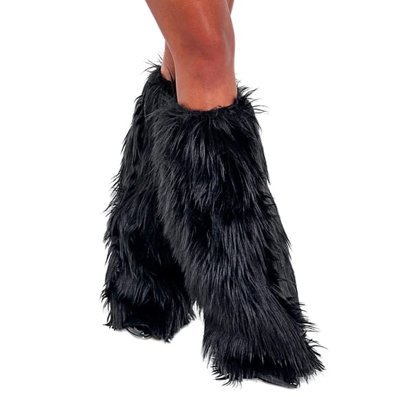 Prolriy Leg Warmers Y2K, Faux Fuzzy Leg for Women Girls Boot Cuff Cover Christmas Accessory Set Womens Socks Black