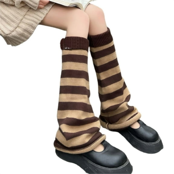 Prolriy Leg Warmers Y2K, Women Girls Japanese Leg Kawaii Knit Boot Socks 90S Solid Striped Gothic Crochet Leg Socks for Women Coffee