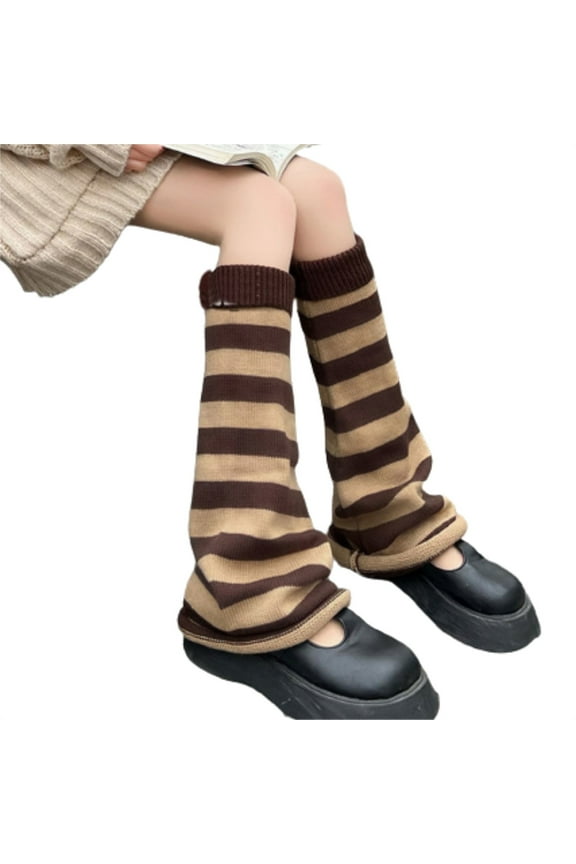 Leg Warmers Y2K, Women Girls Japanese Leg Kawaii Knit Boot Socks 90S Solid Striped Gothic Crochet Leg Socks for Women Coffee
