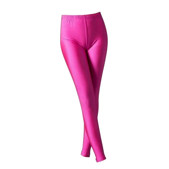 Prolriy Leggings for Women Glossy Casual High Waisted Elastic Yoga Pants for Women Wearing Slim Fitting 9 Point Candy Colored Leggings Womens Leggings Womens Pants Hot Pink