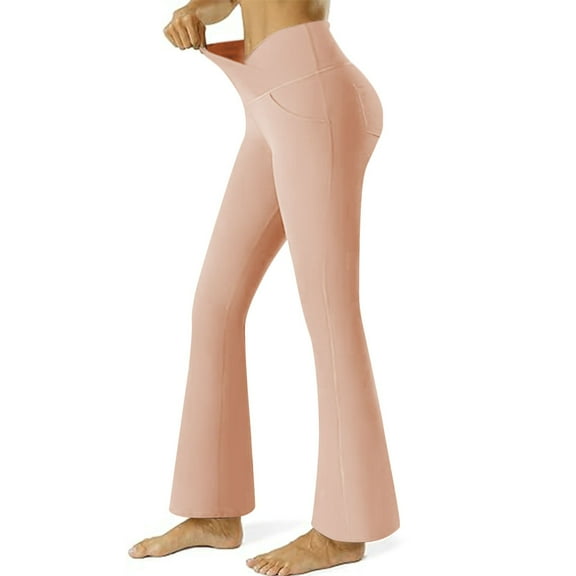 Prolriy Leggings for Women Wide Leg Pants Woman Casual Elastic Waist Flare Pants Solid Going Out Comfy Jogging Sports Gym Workout Pants Women's Pants Pink L