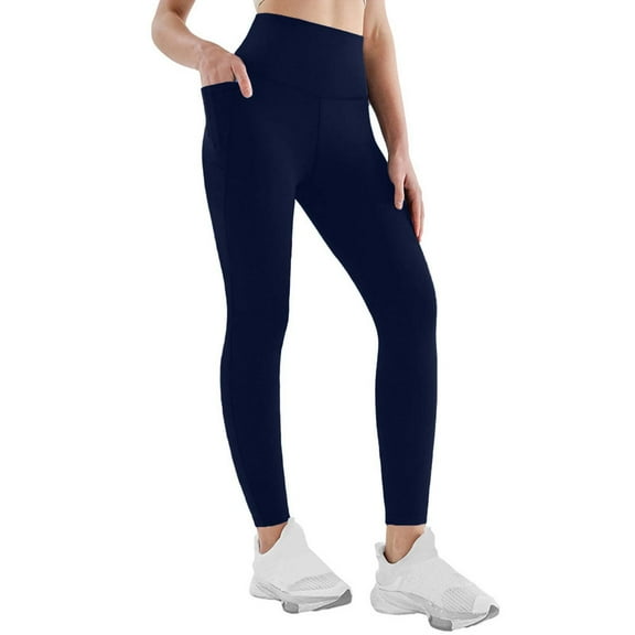 Prolriy Leggings for Women, Women's Solid Color Yoga Leggings with Soft Stretchy Opaque Slim Fit High Waist Pocket Yoga Pants Yoga Pants Women Navy S