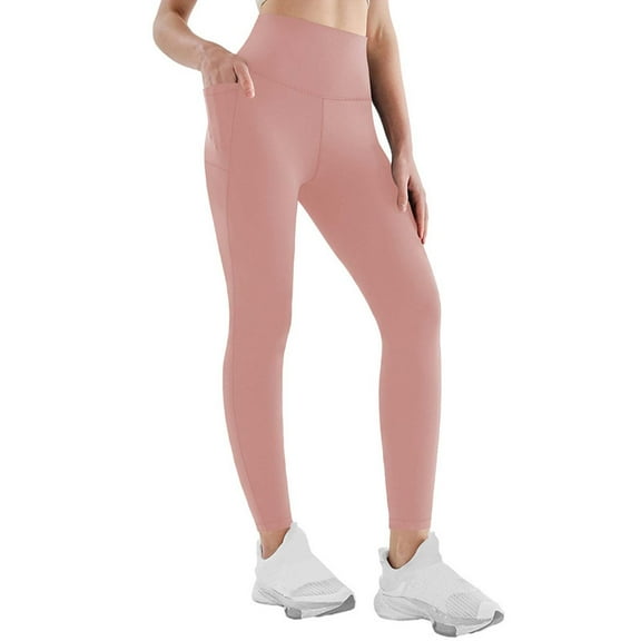 Prolriy Leggings for Women, Women's Solid Color Yoga Leggings with Soft Stretchy Opaque Slim Fit High Waist Pocket Yoga Pants Yoga Pants Women Pink S