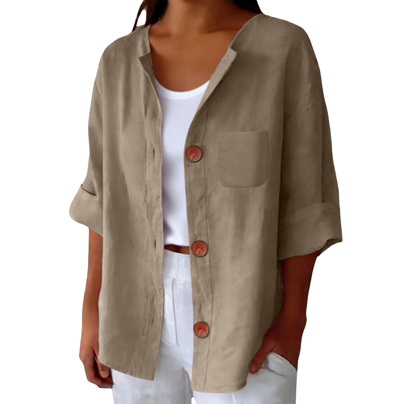 Prolriy Linen Button down Shirt Women Fashion Casual Comfortable Shirt ...