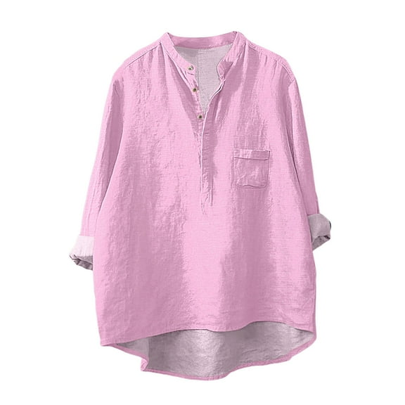 Prolriy Long Sleeve Shirts for Women Flower Pattern Printed Women's Floral Casual Long Sleeved Shirt Womens Tops Spring Summer Tops for Women Pink S