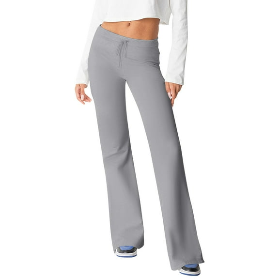 Prolriy Lounge Pants Women Wide Leg Pants Woman Casual Yoga Pants Baggy Sweatpants Flare High Waisted Leggings with Drawstring Women's Pants Grey XXL