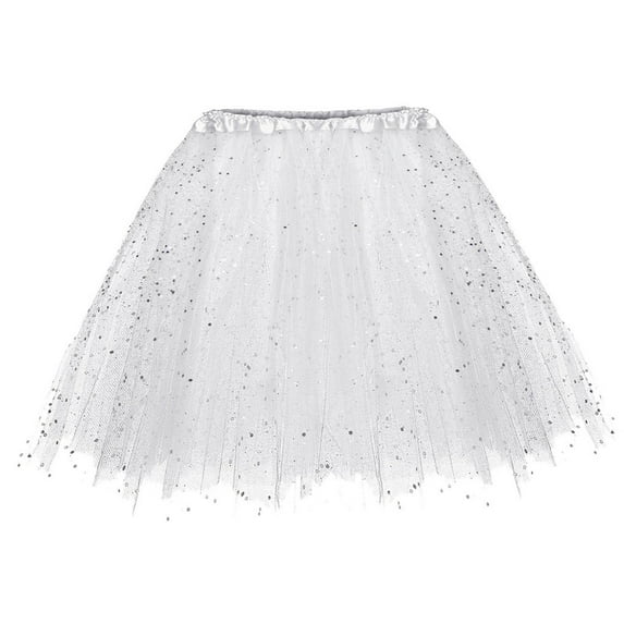Prolriy Mardi Gras Outfit for Women, Tutu for Women Adults Europe and The United States Three Layer Tutu Skirt Adult Half Shaggy Skirt Highlights Glitter Hot Skirts for Women White